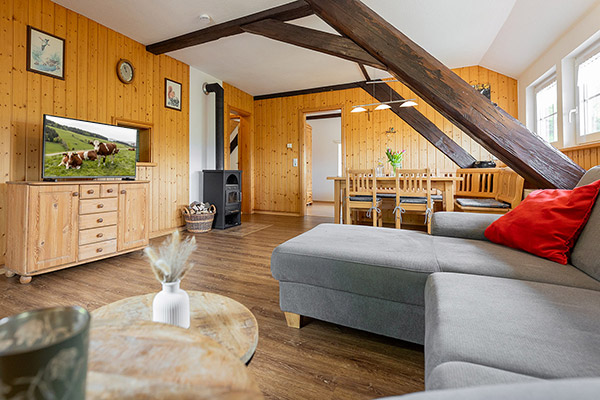 Wohn- und Esszimmer mit Kaminofen